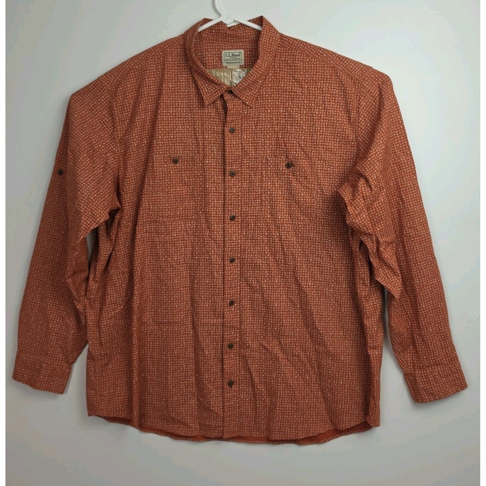 L.L. Bean Button-Up Shirt Men's XXL-Tall Orange Tranditional Fit Long‎ Sleeves